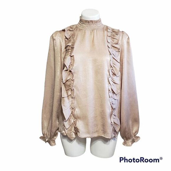 Andree by Unit top gold ruffled high neck satin princess Coquette S - Picture 1 of 6